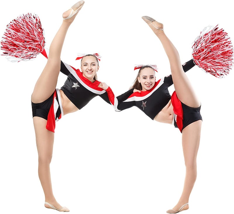 KDPATFAV 18PCS Cheerleading Pom Poms Metallic Foil Plastic Pom Poms with Baton Handle for Game Sports Squads Dancing Party Football Basketball Club Spirit Sports Stage Performance Celebration (Red and White) - Image 5